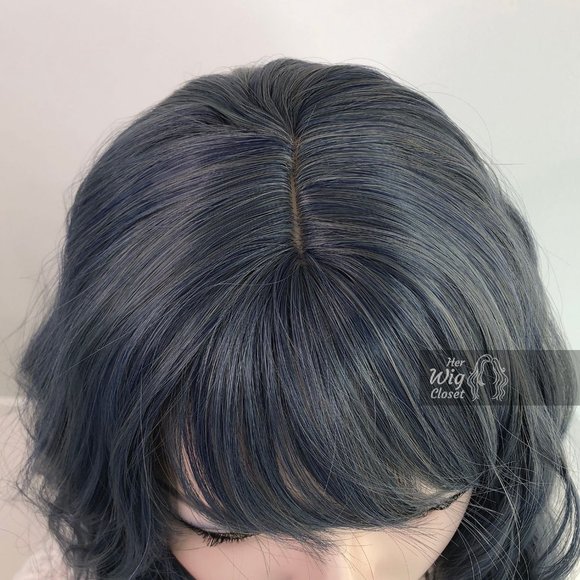 12" Ashy Blue Gray Wavy Wig with Bangs | Stacy - Picture 4 of 10